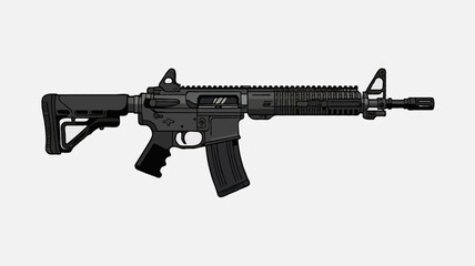 Modern Assault Rifle: High Detail Black Firearm with Tactical Gear and Rail System for Military and Law Enforcement Training