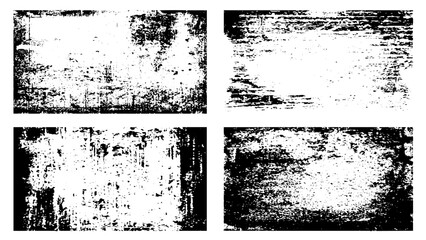 set Of Grunge, Black and white dust and Scratched Textured Backgrounds with space. Rough grunge border overlay with paint roller marks and worn texture on transparent background