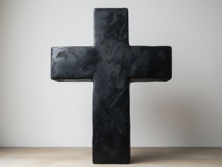 Elegant Black Stone Cross Sculpture: A Minimalist Religious Symbol for Modern Home Decor and Spirituality