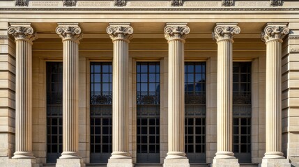 Obraz premium Elegant stone columns of a historic building highlighting architectural beauty in daytime light