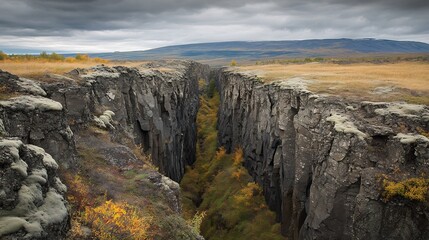Obraz premium Tectonic plate boundary where two plates meet showcasing the intense geological forces shaping the land