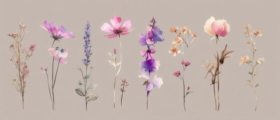 Watercolor Floral Arrangement on Neutral Background Delicate Botanical Illustration for Spring Decor and Design Project Pastel Hues in Soft Focus