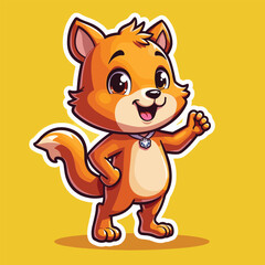  A cheerful, waving squirrel with a friendly expression and bright orange fur. vector, eps, mascot.