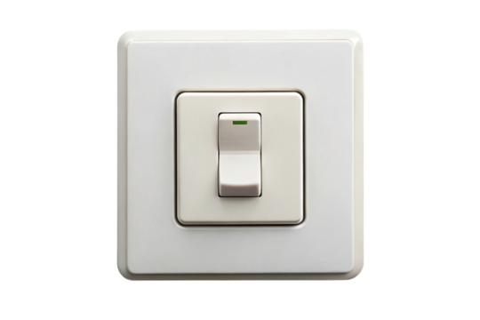 Home electrical wall switch with simple white design and distinct red button