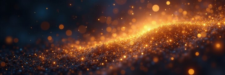 Obraz premium Glittering gold dust particles in a cosmic background, gold, sparks, golden