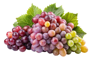 Obraz premium Fresh mixed grapes with green leaves, perfect for healthy eating, food photography, and culinary designs