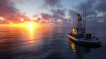 Autonomous vessel at sunset on calm sea
