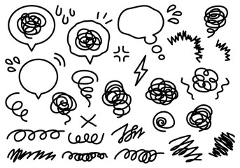 悩んでモヤモヤしているグルグルした線画のセット