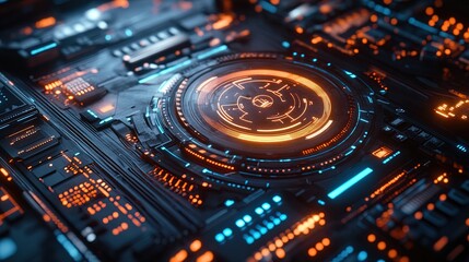 Fototapeta premium A futuristic concept of a virtual repair interface glowing with holographic elements