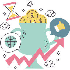 hand drawn vector illustration of of business, money and idea