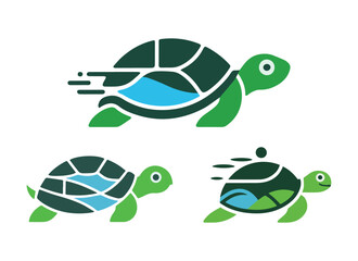 Turtle logo, Cute sea turtle cartoon clipart, animal in flat style