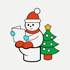snowman with christmas tree