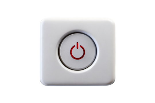 power button with glowing red symbol, ideal for technology related visuals