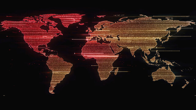 Glowing World Map Depicting Global Communication and Data Transfer