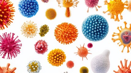 Colorful Microorganisms and Abstract Cells on White Background