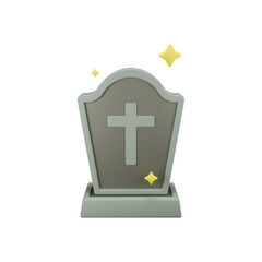 Obraz premium Grey gravestone with green moss and a cross symbol.