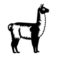 Majestic Llama Silhouette with Fluffy Fur and Elegant Posture for Design Projects