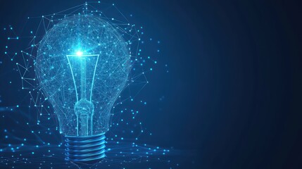 Digital Idea Concept with Glowing Light Bulb and Network Connections on Dark Blue Background