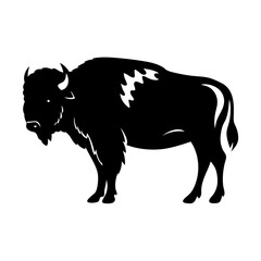 Silhouetted American Bison Standing on White Background, a Wildlife Icon