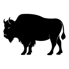 Silhouette of a majestic buffalo or bison standing tall on white background