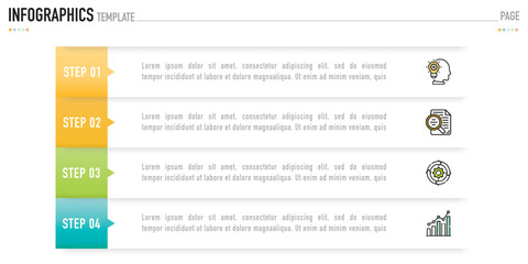 Obraz premium Rectangular origami infographic template or element with 4 step, process, option, colorful 3D rectangle, icons, paper cut, label, tag, button, square, bar, triangle, arrow for sale slide, internet