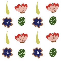 Collection of spring colorful flower elements vector. Set floral of wildflower, leaf branch, foliage on white background. Hand drawn blossom illustration for decor, easter, thanksgiving, clipart.