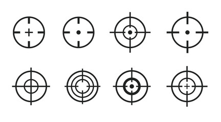 Pain point icons set. Pain circles mark. Target spot symbols for medical design. Concept killer for headaches, abdominal aches. Editable stroke. Vector illustration isolated on white background.