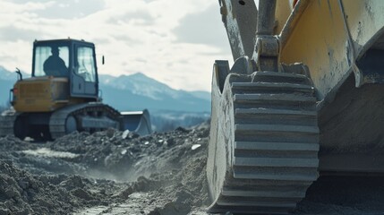 Heavy machinery operator operating a bulldozer to clear land. Featuring precision and earth-moving skills