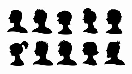 Set of male and female head  silhouette vector on white background