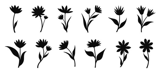 set of different flowers icons