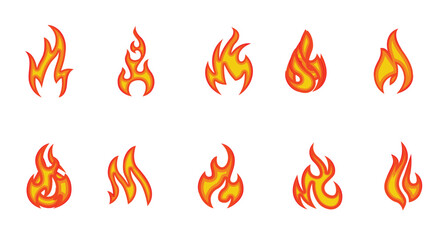 Vector Fire Flame Icon Set In Flat Style