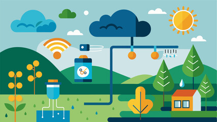 Smart irrigation systems that adjust water usage based on weather patterns and soil moisture readings.. Vector illustration
