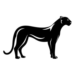 Sleek Black Panther Silhouette Standing Tall and Proud Against a White Backdrop