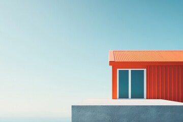 Minimalist Structure: A vibrant structure featuring a sharp contrast between the clean, clear sky and the strong form of the property. The scene suggests a feeling of tranquility.