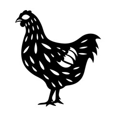 Striking Black Silhouette of a Chicken with an Intricate Leaf Pattern