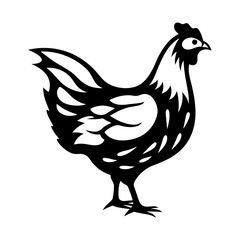 Stylized Black and White Vector Image of a Chicken Silhouette Standing Up