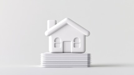 mortgage property terms house paper concept. House model on a stack of papers representing real estate concept.