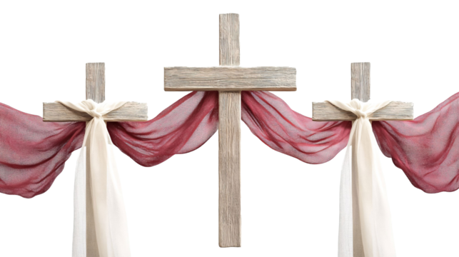 Easter Cross Banner for Religious Celebrations - Isolated on White Background