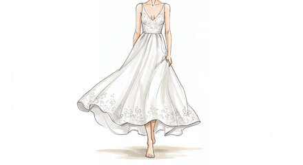 Fototapeta premium Elegant woman in flowing white dress illustration