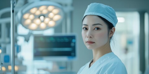 Medical Professional: A portrait of a focused medical professional, captured in a hospital operating room, demonstrating the calm resolve required to save life. 