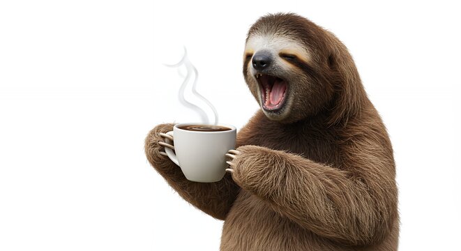 Sloth drinking coffee cartoon illustration funny animal