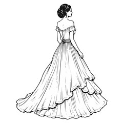 Obraz premium Elegant bride walking in a ruffled wedding gown 