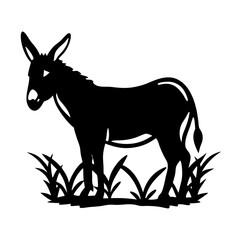 Simple black silhouette illustration of a donkey standing in tall grass