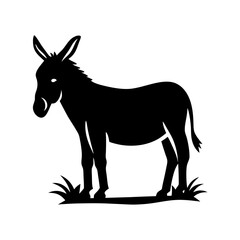 Black and white illustration of a donkey in silhouette standing