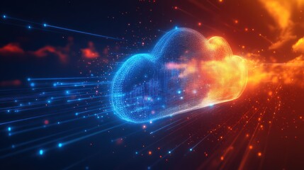 Obraz premium Digital cloud computing technology with light streaks and dynamic formations