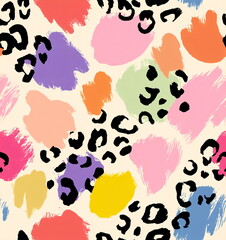 Colorful spots and leopard print background for fabric design, scrapbooking paper, greeting card design, creative projects that celebrates modern art spirit