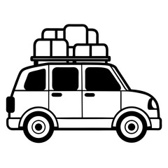 Silhouette of a family car packed with luggage on a road trip 