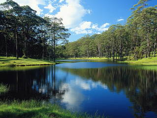 Fototapeta premium A peaceful landscape of Daylesford with rolling hills and tranquil lakes
