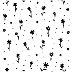 Hand Drawn Simple Floral Pattern Black and White