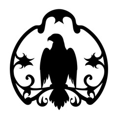 Eagle Silhouette Perched Within Ornate Decorative Frame Vector Illustration Design